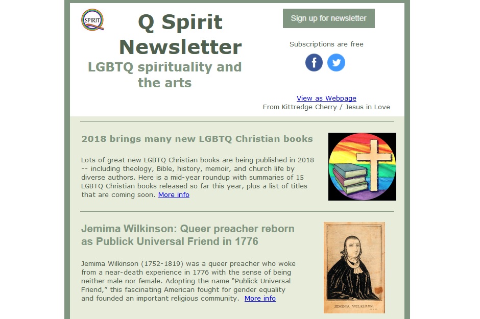 Sign up: Free newsletter on LGBTQ spirituality and the arts