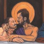 Jesus and Beloved Disciple in detail from study for The Last Supper by Becki Jayne Harrelson