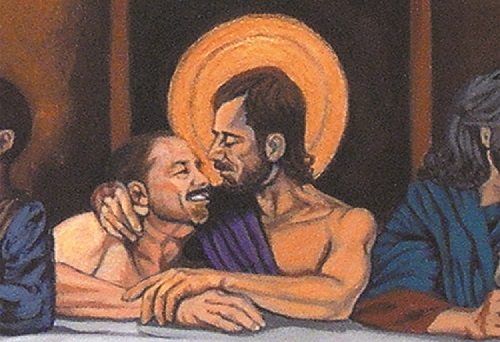 Jesus and Beloved Disciple in detail from study for The Last Supper by Becki Jayne Harrelson