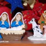 Queer Nativity - Lesbian Nativity with Dog from the Love Makes a Holy Family series by Kittredge Cherry