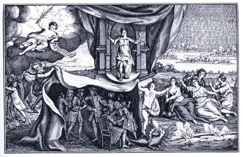 Allegories of Truth and Virtue uncover a group of sodomites in an engraving from 1730
