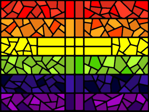 Rainbow Stained Glass Window with Cross