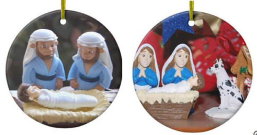 Gay and lesbian Nativity cards and ornaments available