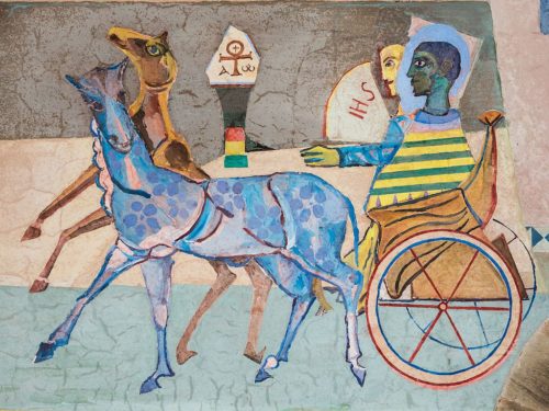 Philip and the Ethiopian Eunuch in a fresco of the Apocalypse by Herbert Boeckl