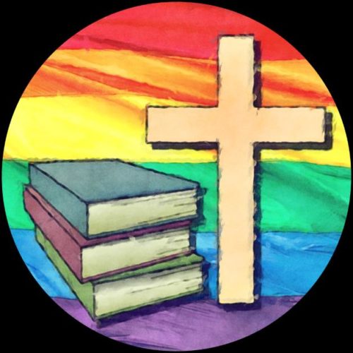 LGBTQ Christian books logo with black circle frame