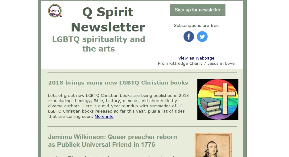 Invite a friend: Free newsletter on LGBTQ spirituality and the arts