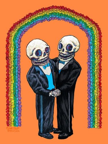 Day of the Dead Gay Wedding Tuxedo Skeletons by Mister Reusch