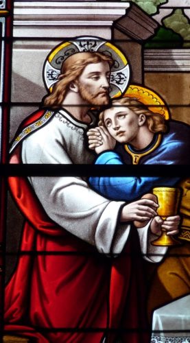 Jesus and Apostle John in stained-glass window