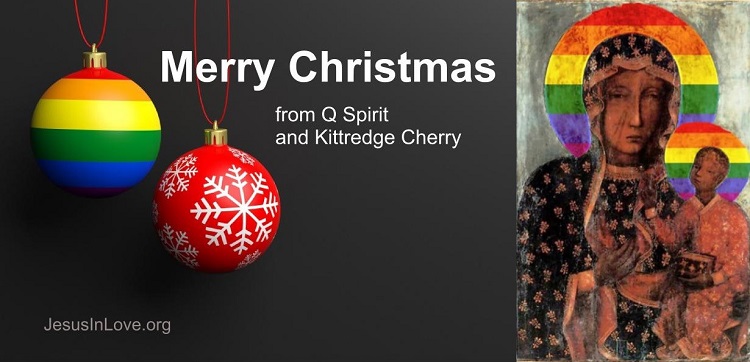 Merry Christmas from Q Spirit and Kittredge Cherry: Rainbow Madonna and child
