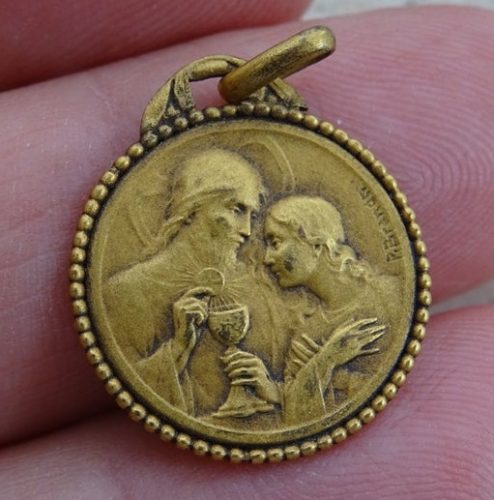 John and Jesus French antique medal - Cropped