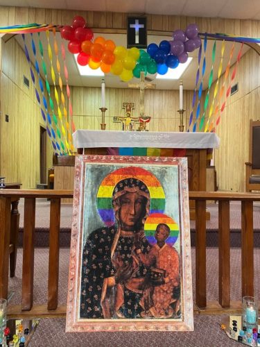 Rainbow Madonna in church