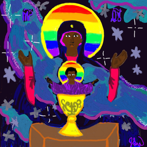 Rainbow Madonna and child by Jeremy Whitner 