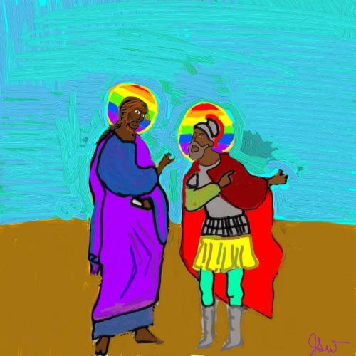 Rainbow Centurion and Jesus by Jeremy Whitner