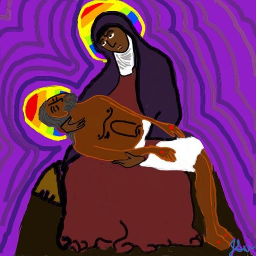 Rainbow Christ Pieta by Jeremy Whitner