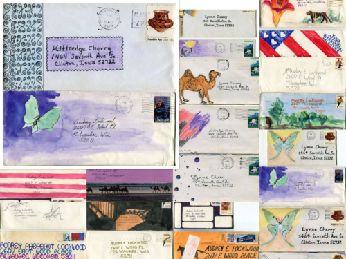 Envelopes collage Kitt and Audrey love letters 1975-77