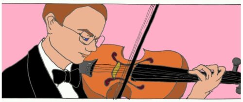 Tyler Clementi playing violin in art from the 2023 book “<a href=