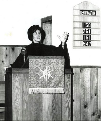 Sally Gearhart preaching